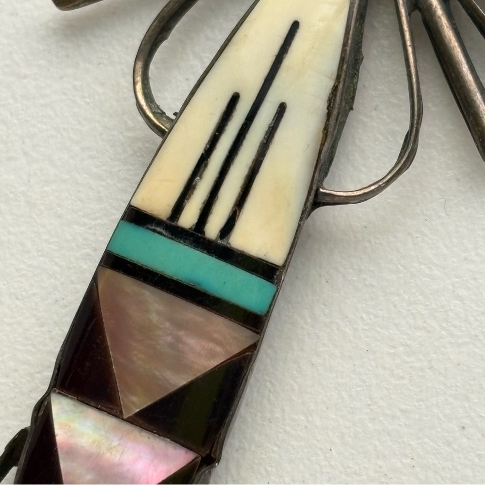 Sterling Zuni Adeline Bownannie Turquoise MOP Onyx  Coral inlay mosaic cross - Picture 11 of 16